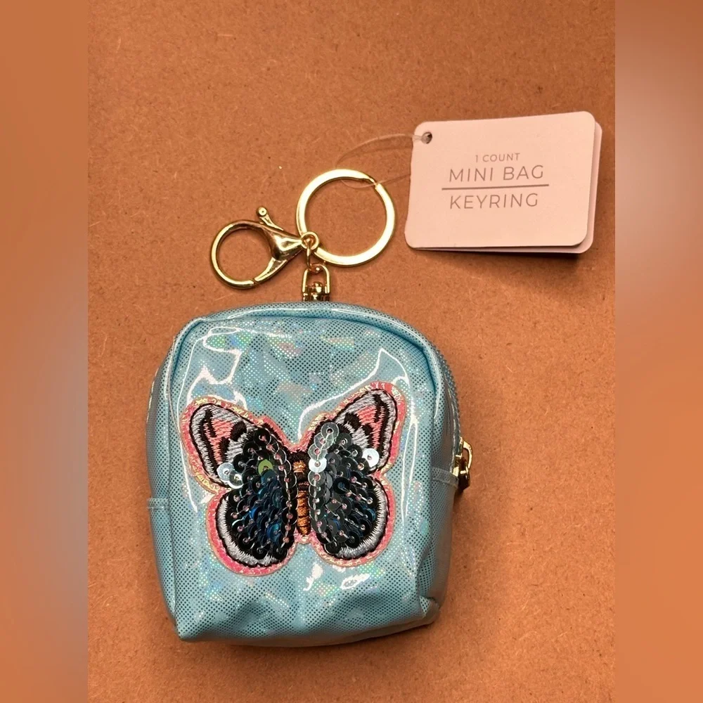 Mini Key ring Pouch Zipper Bag Coin Purse Backpack Chain Sequel Batterfly Blue